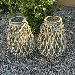 Set Of Two Rustic Wicker Outdoor Lanterns