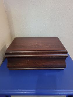 Vintage Style Wooden Jewelry Box with Burgundy Velvet Interior