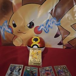 Pikachu V Gold Metal Card With Tin Ball