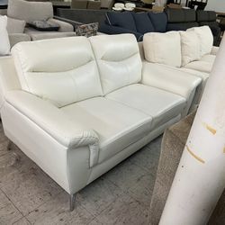 White Leather Stationery Loveseat 