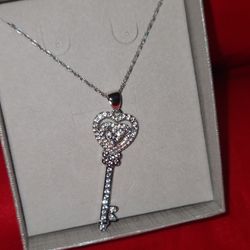 Sterling Silver Heart Key Necklace