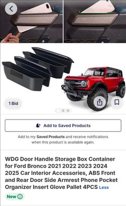 WDG Door Handle Storage Box Container for Ford Bronco 2021 2022 2023 2024 2025 Car Interior Accessories, ABS Front and Rear Door Side Armrest Phone Po