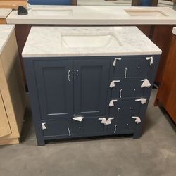 36” Blue Solid Wood Bathroom Vanity with Marble Top (V28)