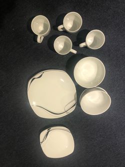 Grey, white and black pattern dishes
