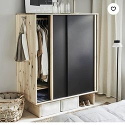 Wardrobe with 3 sliding doors, pine/black,