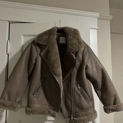 Tan Leather And Fuzzy Winter Jacket 