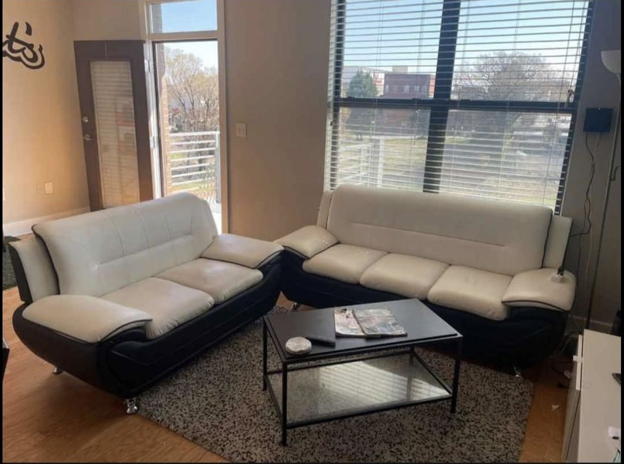 New 2pc White and black Sofa And Loveseat