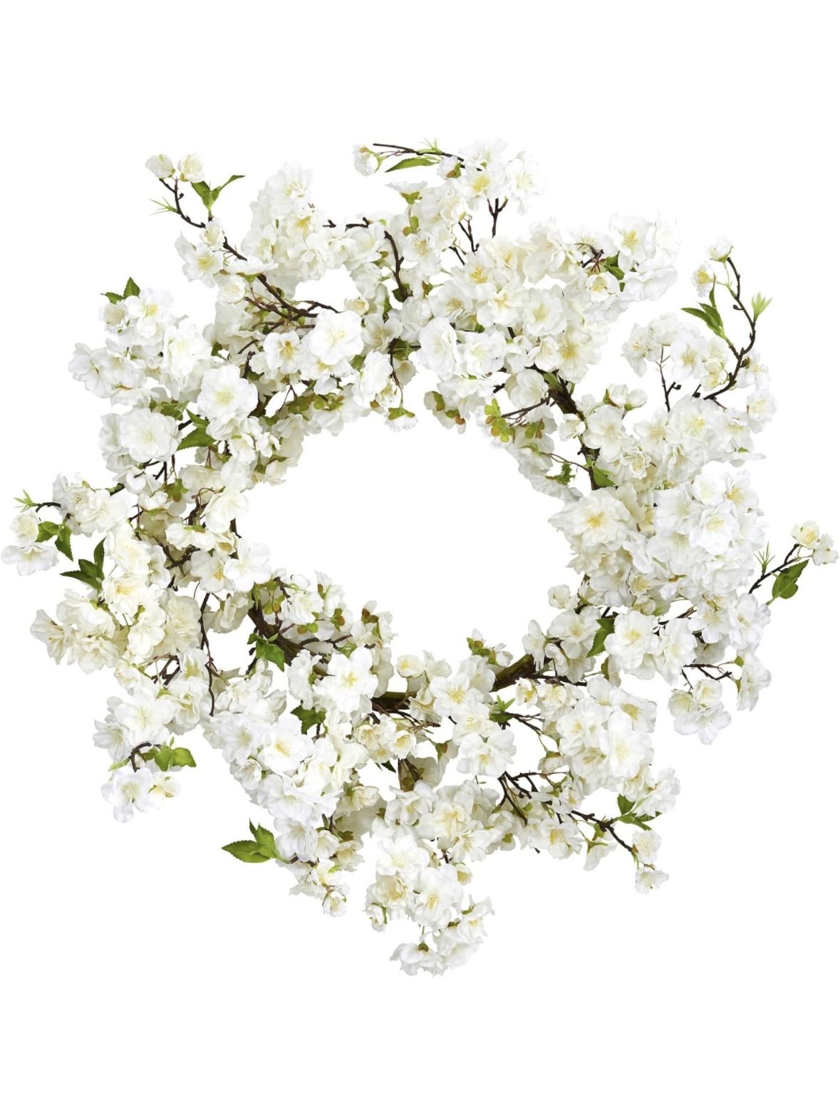 Cherry Blossom Wreath 30” White New