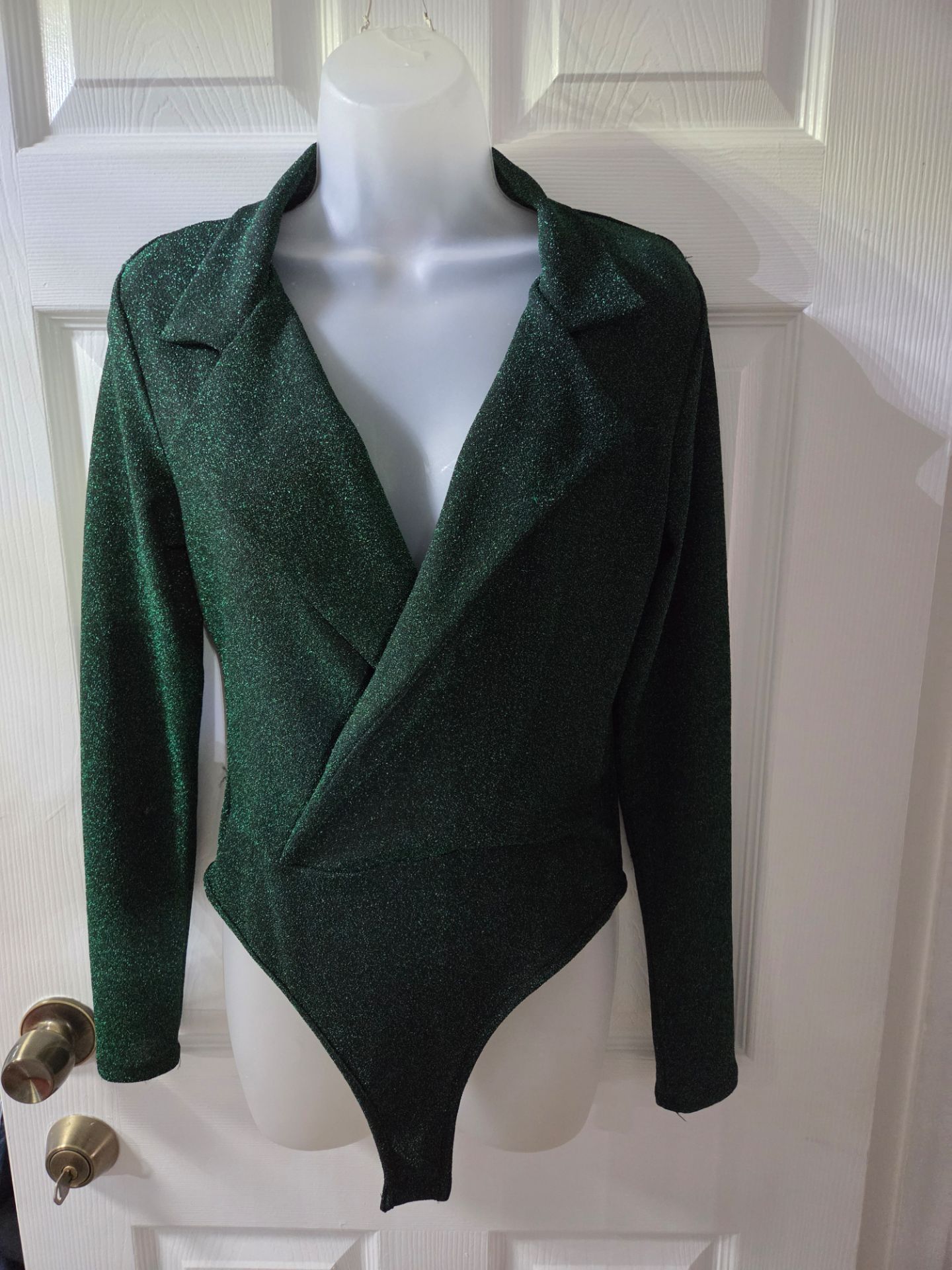 Green Sparkle Wrap-Front Bodysuit Blazer Jacket