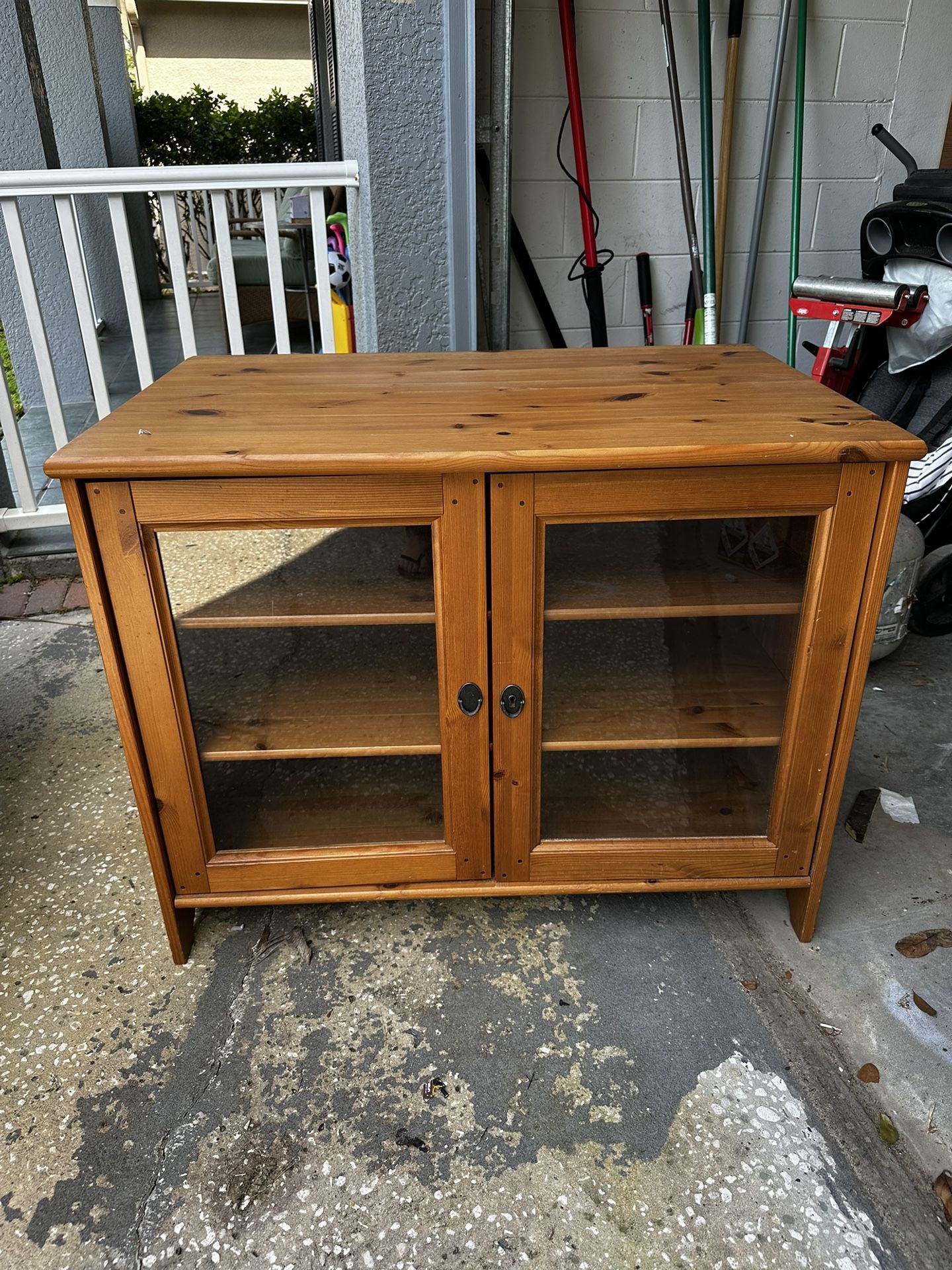 Ikea Leksvik Solid Pine TV Cabinet w/ Glass Doors