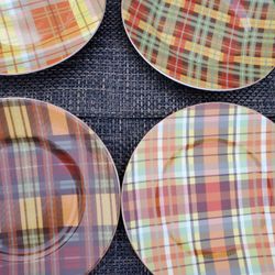 Pier 1 Set Of 8 Harvest Plaid Salad  Plates Or Accent Plates ( 2 Of Each Plaid)