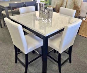 Gorgeous 5-Pc White Counter Height Dining Table Set