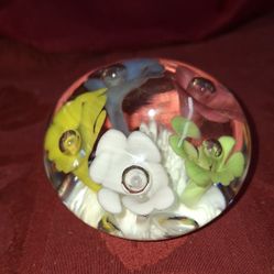 Vintage Art Glass Controlled Buble, Joe Rice St. Clair Multicolored Floral Paperweight T1A009