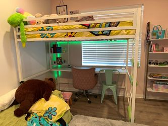 Full Size Loft Bed with Desk + Mattress & Topper