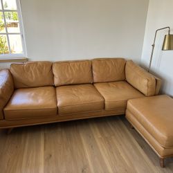 Article Timber Charme Leather Tan Sofa & Ottoman 