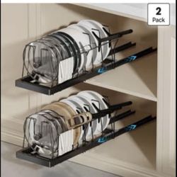 Magheo 2 Pack Pots and Pans Organizer Under Cabinet, 22" Deep Expandable Pull Out Pot Lid Organizer