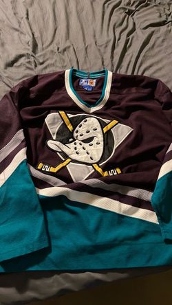 Vintage Large Anaheim Mighty Ducks Starter Eggplant Purple Hockey Jersey- USED
