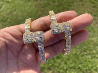 14k Gold Plated Women’s Men’s Baguette Iced Tennis Link Bracelet Bangle Prong Bracelet 5mm