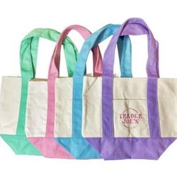Trader Joe's Pastel 4 Mini Canvas Tote Bags 2025 LIMITED EDITION