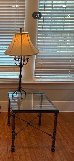 Glass Side Table and Lamp $20/each.