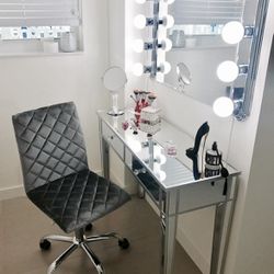 Console Table with 2 Drawers + Chair + Mirror With Light SET 
