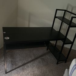 Black Computer  Desk  With Shelves On The Side 