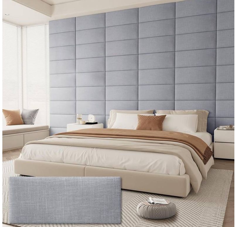 AMOVEO Upholstered Headboard Peel and Stick - Light Gray, 23.62x9.84x1.2 Inch