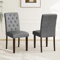 Assembled New Upholstered Dining Chairs Set of 2, Button Tufted Fabric Upholstered Parson Chairs with Rubber Wood Legs