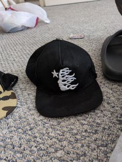 Black Snapback Cap with Flame Embroidery