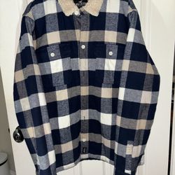Sherpa Flannel Jacket (Navy/Tan Plaid)