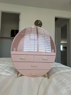 Pink Round Jewelry Organizer Box with Drawers