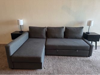 Modern Living Room Set – Sleeper Sectional + 2 Nightstands + 2 Lamps