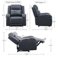 🔥Genuine Leather Power Recliner Chairs for Adults, Wall Hugger RV Recliner with Power Headrest & Charging Ports, Electric Recliner Sofa Chair for Liv