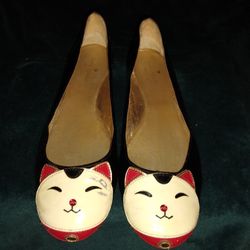 

jimi kitty-face ballerina flat, black/cream

