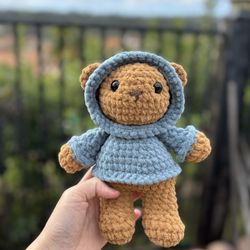Blue Hoodie Bear 🐻 Handmade 🧶 Crochet 🧶 Plushie 