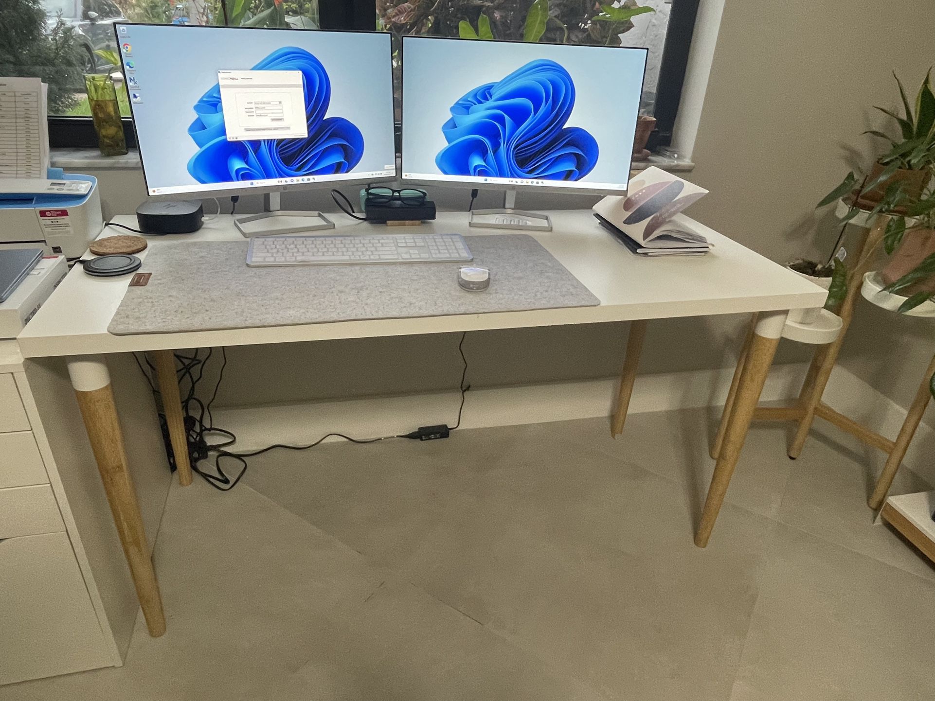 White Desk 55” W/ Bamboo Legs 
