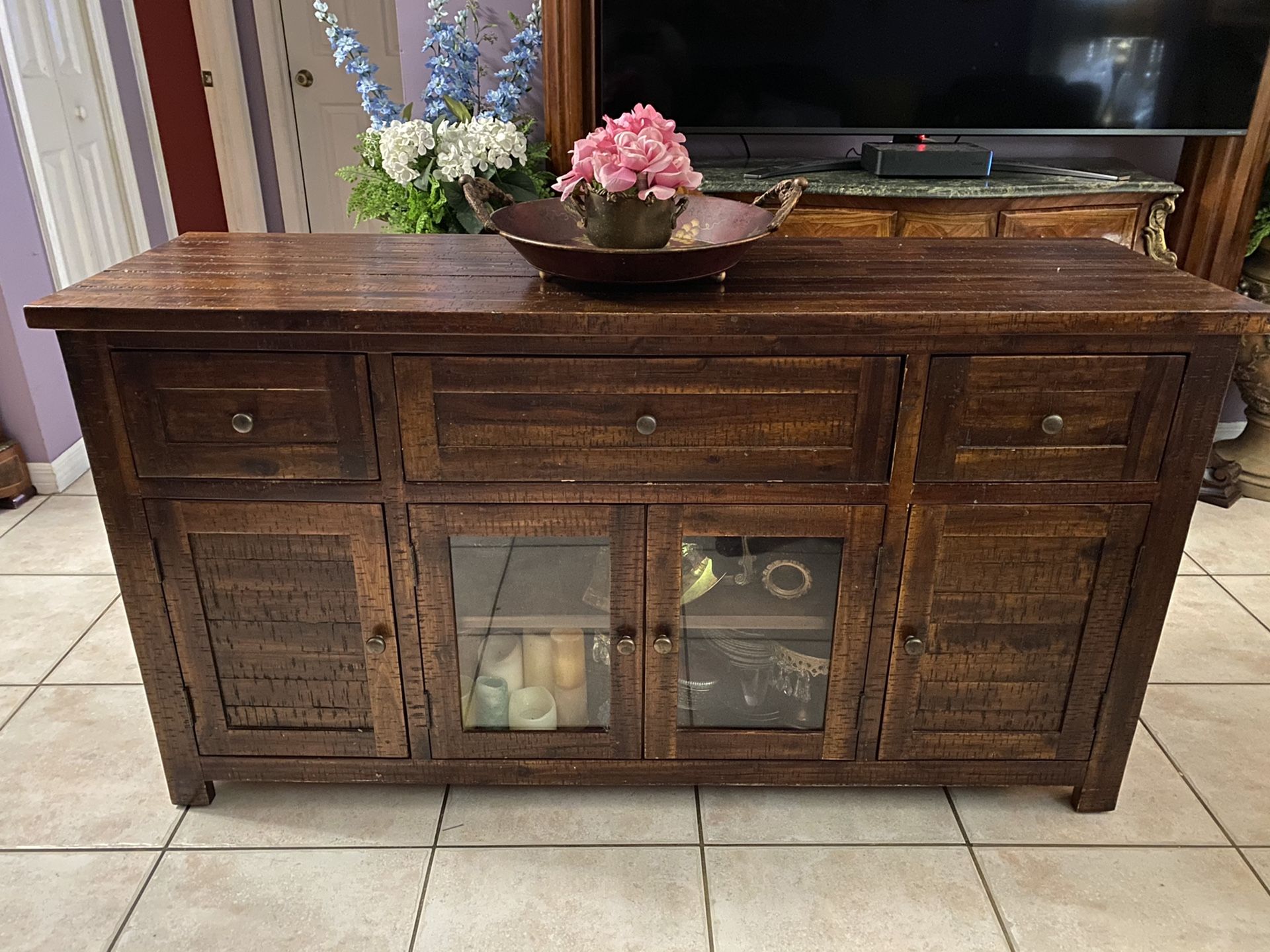 WOOD ENTRY FOYER MEDIA UNIT CONSOLE BUFFET TV STAND TABLE