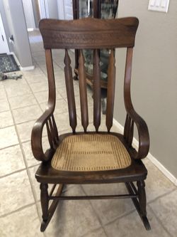 Beautiful Antique Oak Rocking Chair With Cane Seat