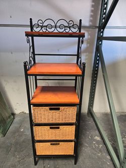 Wrought Iron Baker's Rack with Wicker Baskets