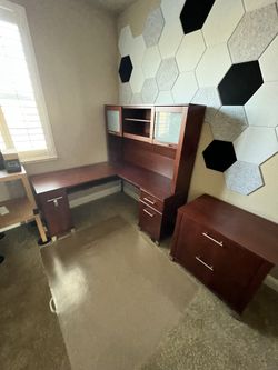 Bush Furniture L Desk With Hutch And Filing Cabinets