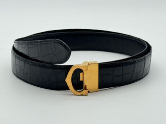 C DE CARTIER GOLDEN C BUCKLE CROCODILE LEATHER SKIN BELT MINT 100% GENUINE $1950