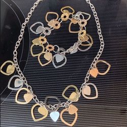 Steel By Design Hearts Necklace And Bracelet Set
