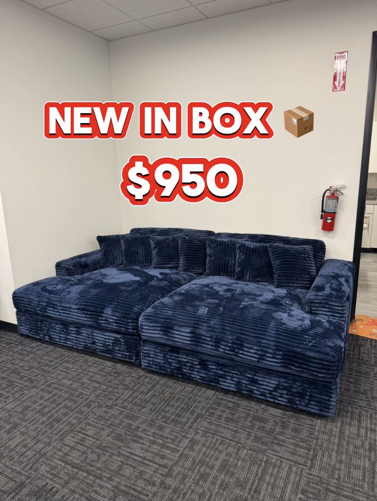 Blue Corduroy Sofa Couch ποΈ Super Comfortable & Fluffy Corduroy Fabric Brand New In Box π¦