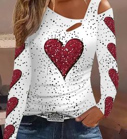 Off the Shoulder Top XL with Red Hearts