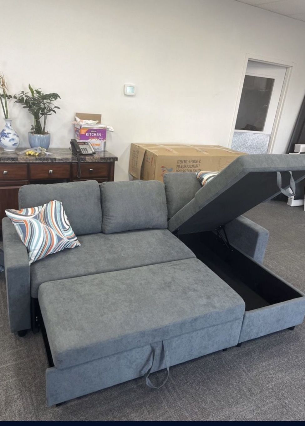 Grey Microfiber Sectional Sleeper Sofa Couch