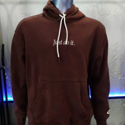 Nike Just Do It Hoodie Men’s L Maroon Heavyweight Fleece