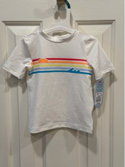 Cat & Jack 18M White Rainbow Rash Guard with Waves