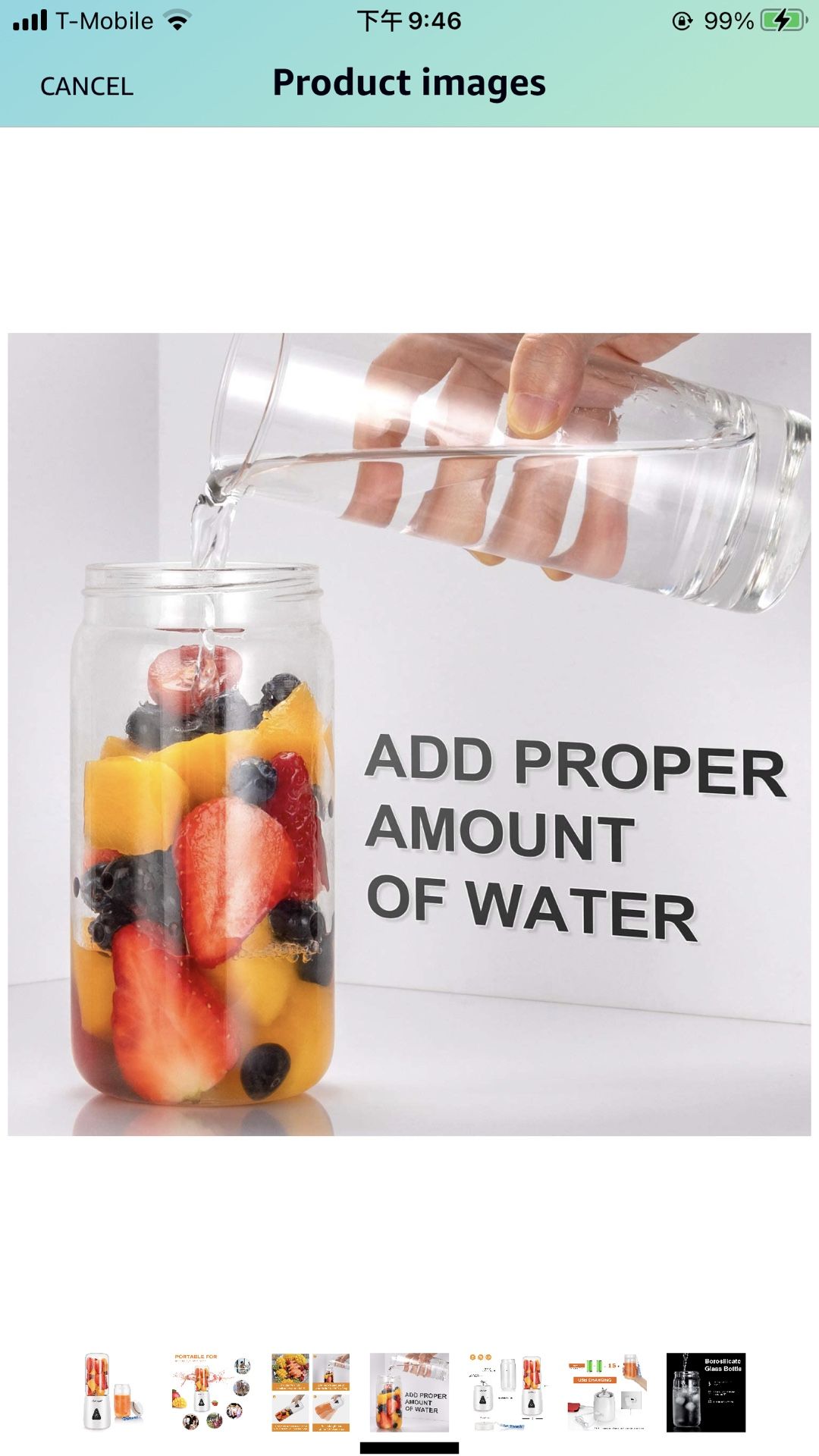 Portable Blender-KamSpark Smoothie Blender USB Rechargeable Battery Operated 2000mAh, Mini Blender (12oz), 6 Blades, Glass Cup BPA Free Food Grade, De