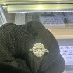 14kt White Gold Halo Pave 1.50ct Lab Diamond Ring