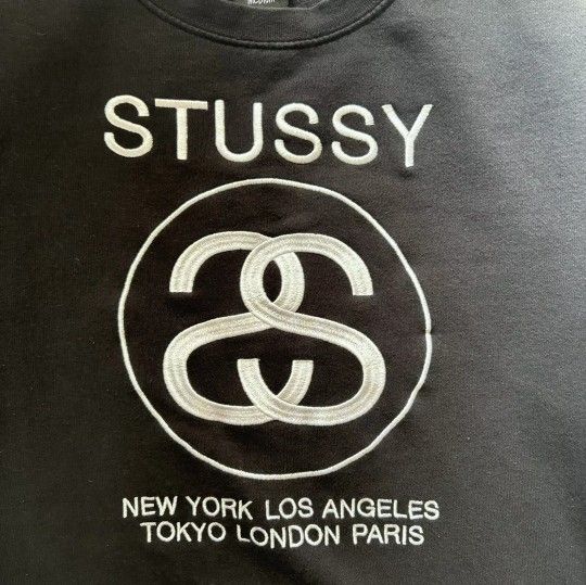 Stussy Embroidered Sweater New York Los Angeles Paris Tokyo Los Angeles 